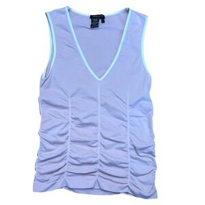 BCBG‎ Maxazria Pale Pink Ruched Tank Top Sz Medium Bodycon V-Neck White Trim